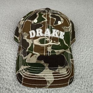 Drake Waterfowl Hat Cap Old School Green Camo Distressed 6 Panel Outdoors DH4165